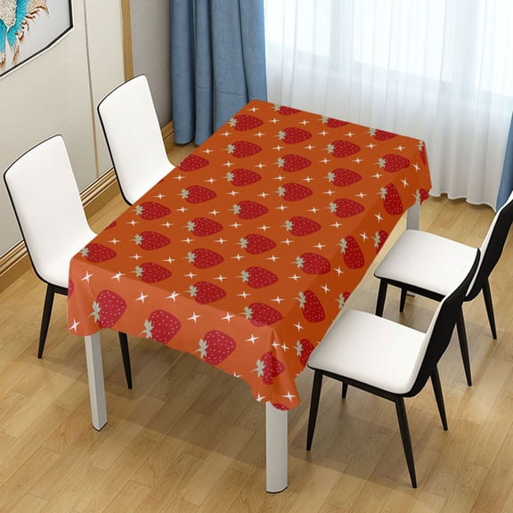 54x54in Square Printed Tablecloth Easy-Care Decorative Table Cloth for Kitchen Dining Parties Strawberry and White Stars Pattern