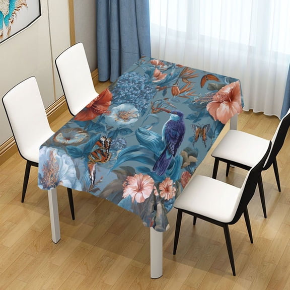 54x72 Inch Tablecloth Polyester Square Tablecloth for Home Kitchen Dinner Decor Birds and Flowers