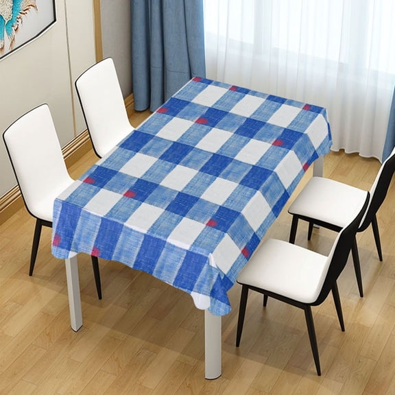 54x72 Inch Tablecloth Polyester Square Tablecloth for Home Kitchen Dinner Decor Blue and White Gingham