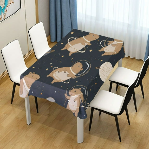 54x72 Inch Tablecloth Polyester Square Tablecloth for Home Kitchen Dinner Decor Capybara Astronauts