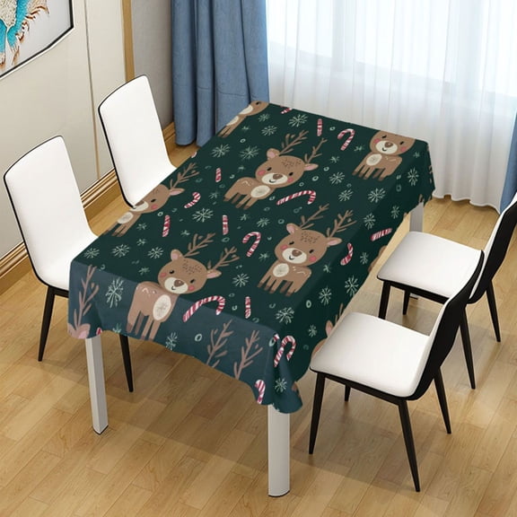 54x72 Inch Tablecloth Polyester Square Tablecloth for Home Kitchen Dinner Decor Cute Christmas Reindeer Pattern