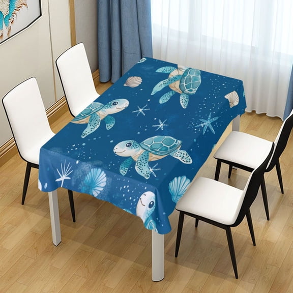 54x72 Inch Tablecloth Polyester Square Tablecloth for Home Kitchen Dinner Decor Cute Turtles Pattern
