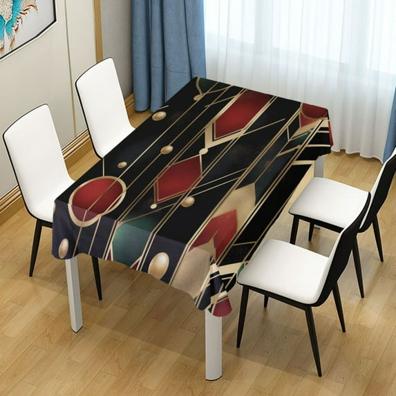 54x72 Inch Tablecloth Polyester Square Tablecloth for Home Kitchen Dinner Decor Geometric Shapes and Bold Lines
