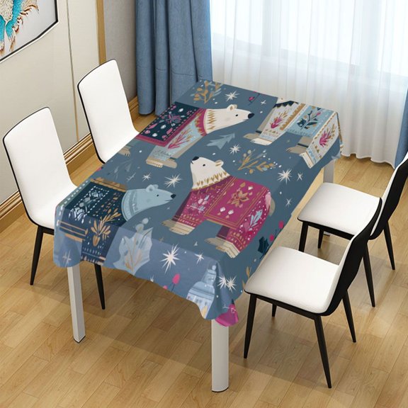 54x72 Inch Tablecloth Polyester Square Tablecloth for Home Kitchen Dinner Decor Polar Bear Pattern