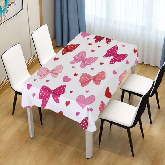 54x72 Inch Tablecloth Polyester Square Tablecloth for Home Kitchen Dinner Decor Red and Pink Bows