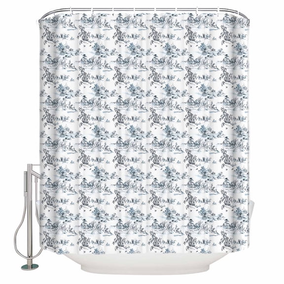 54x78 Inch Shower Curtain Decorative Asian Bathtub Bath Curtains Fabric Waterproof Bathroom Decor Oriental Chinese Traditional Ink Painting Natural Small Stall Shower Curtain Set with 12 Hooks