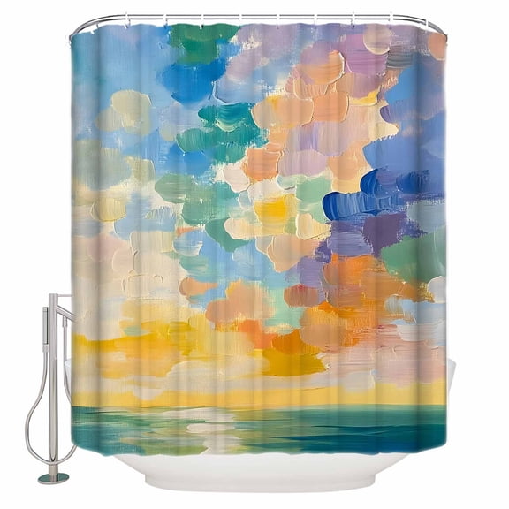 54x78 Inch Shower Curtain Decorative Beach Sky Bathtub Bath Curtains Fabric Waterproof Bathroom Decor Modern Oil Painting Colorful Artwork Small Stall Shower Curtain Set with 12 Hooks