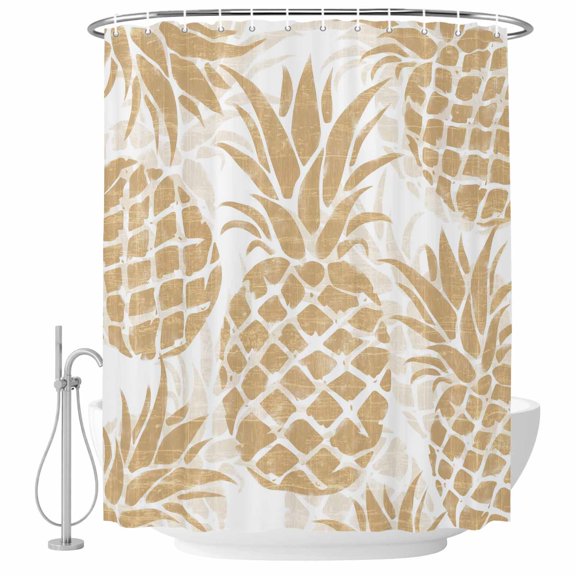 54x78 Inch Shower Curtain Decorative Beige Pineapple Bathtub Bath Curtains Fabric Waterproof Bathroom Decor, Summer Botanical Tropical Fruits Small Stall Shower Curtain Set with 12 Hooks