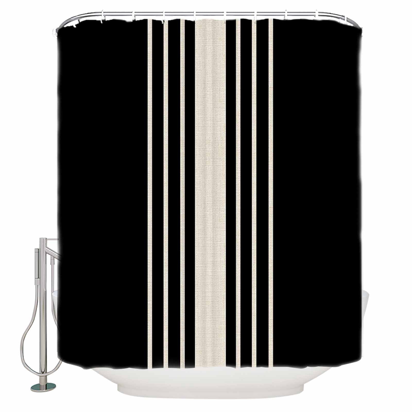 54x78 Inch Shower Curtain Decorative Black Beige Striped Bathtub Bath Curtains Fabric Waterproof Bathroom Decor Modern Farmhouse Retro Lines Small Stall Shower Curtain Set with 12 Hooks