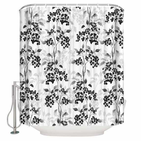 54x78 Inch Shower Curtain Decorative Black Gray Botanical Bathtub Bath Curtains Fabric Waterproof Bathroom Decor Vintage Nature Flower Small Stall Shower Curtain Set with 12 Hooks