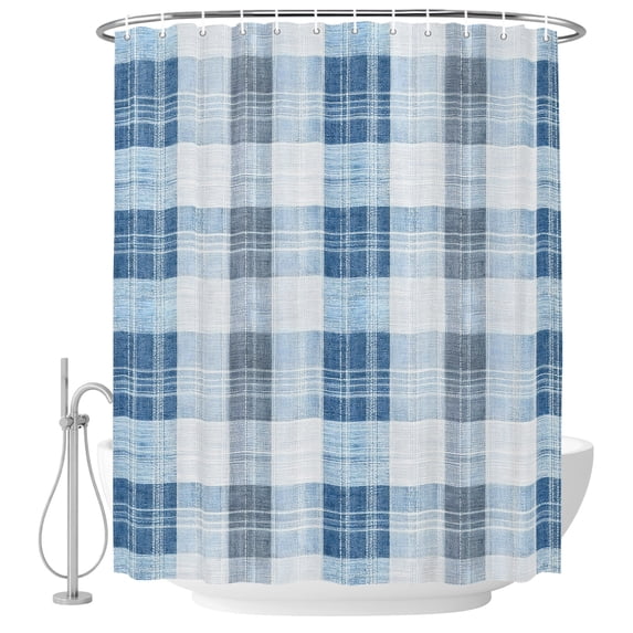 54x78 Inch Shower Curtain Decorative Blue Checkered Bathtub Bath Curtains Fabric Waterproof Bathroom Decor, Farmhouse Modern Buffalo Plaid Small Stall Shower Curtain Set with 12 Hooks