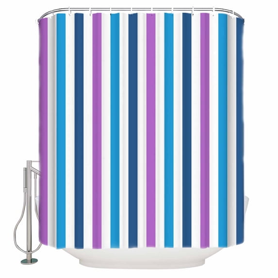 54x78 Inch Shower Curtain Decorative Blue Purple Stripe Bathtub Bath Curtains Fabric Waterproof Bathroom Decor Gradient Geometric Vertical Striped Small Stall Shower Curtain Set with 12 Hooks