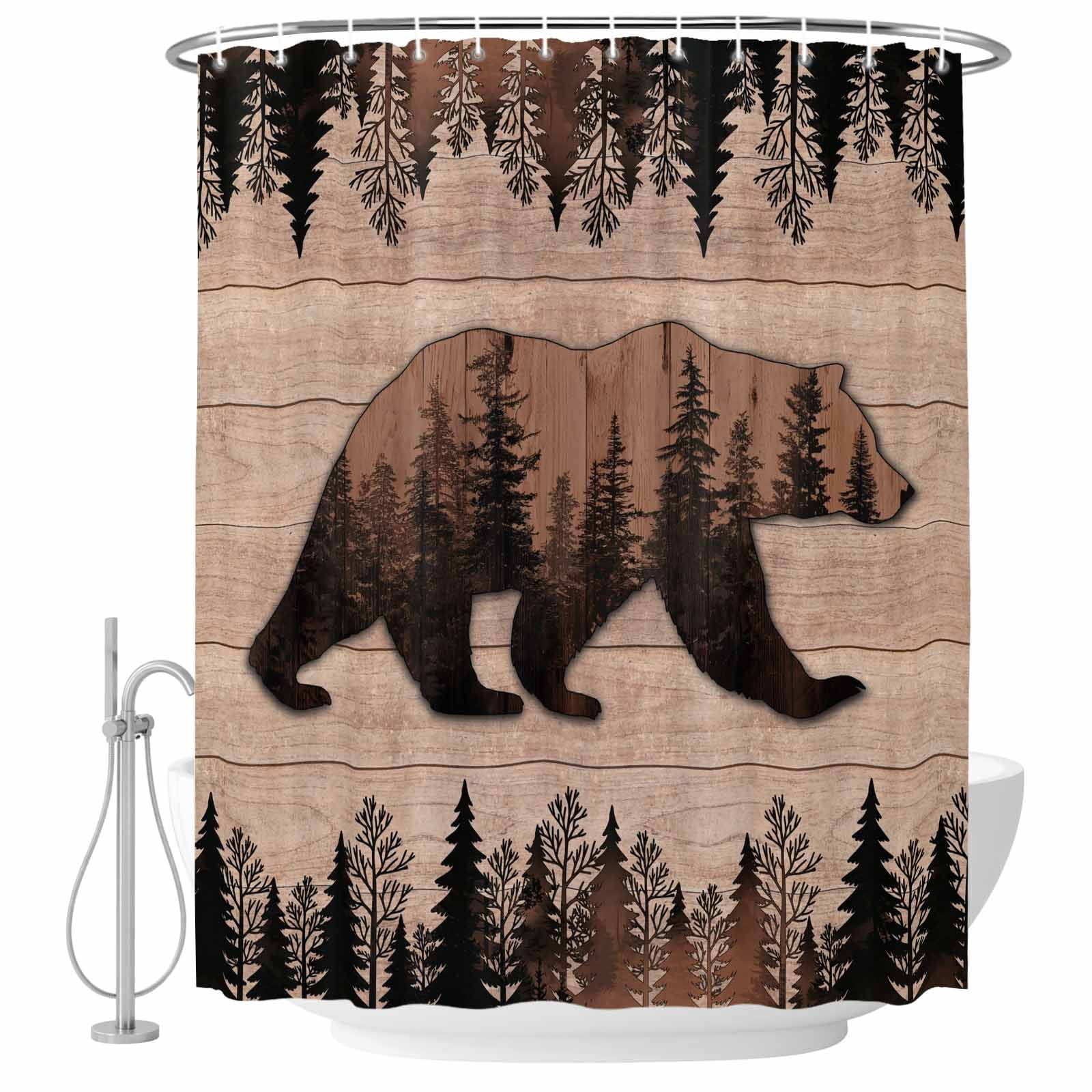 54x78 Inch Shower Curtain Decorative Brown Bear Cabin Bathtub Bath ...