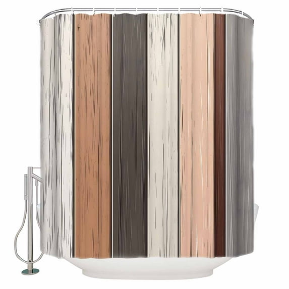 54x78 Inch Shower Curtain Decorative Brown Beige Stripes Bathtub Bath Curtains Fabric Waterproof Bathroom Decor Ombre Shabby Chic Wooden Grain Small Stall Shower Curtain Set with 12 Hooks