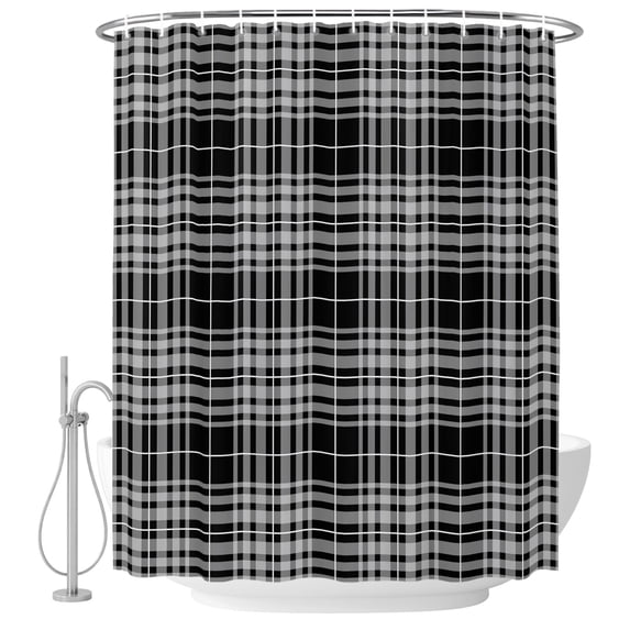 54x78 Inch Shower Curtain Decorative Buffalo Plaid Bathtub Bath Curtains Fabric Waterproof Bathroom Decor, Black White Gray Farmhouse Gingham Striped Small Stall Shower Curtain Set with 12 Hooks