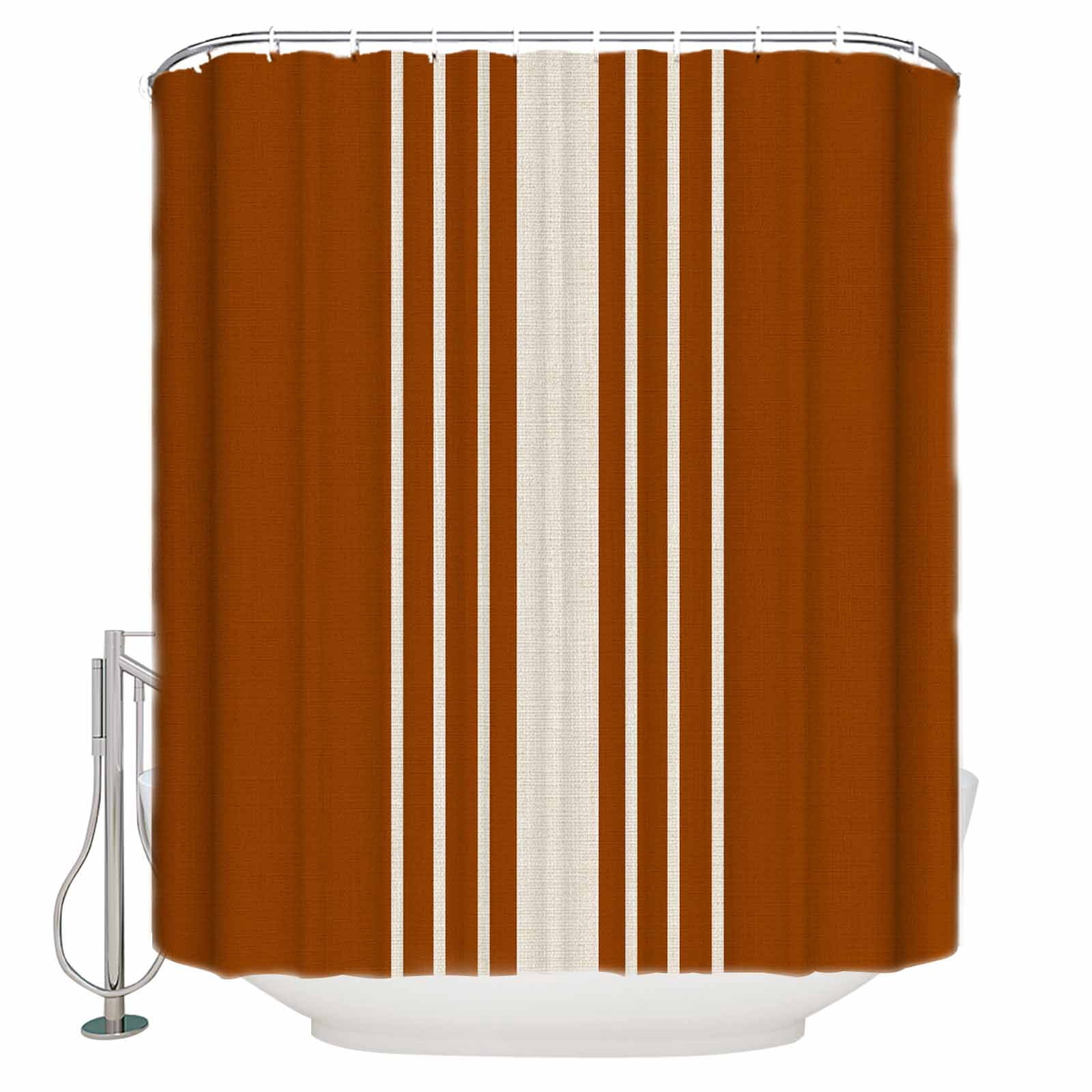54x78 Inch Shower Curtain Decorative Burnt Orange Beige Striped Bathtub Bath Curtains Fabric Waterproof Bathroom Decor Modern Farmhouse Retro Lines Small Stall Shower Curtain Set with 12 Hooks