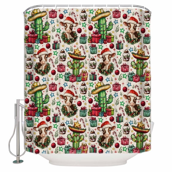 54x78 Inch Shower Curtain Decorative Christmas Bathtub Bath Curtains Fabric Waterproof Bathroom Decor Western Cow Cactus Xmas Balls Botanical Rustic Small Stall Shower Curtain Set with 12 Hooks