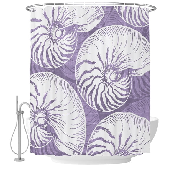 54x78 Inch Shower Curtain Decorative Coastal Shell Purple Bathtub Bath Curtains Fabric Waterproof Bathroom Decor, Summer Ocean Shell Beach Small Stall Shower Curtain Set with 12 Hooks