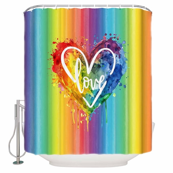 54x78 Inch Shower Curtain Decorative Colorful Love Heart Bathtub Bath Curtains Fabric Waterproof Bathroom Decor Watercolor Striped Rainbow Small Stall Shower Curtain Set with 12 Hooks