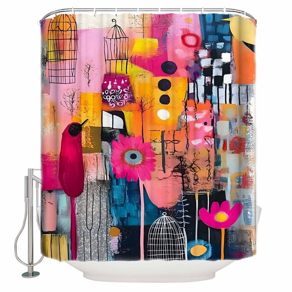 54x78 Inch Shower Curtain Decorative Colorful Oil Painted Bathtub Bath Curtains Fabric Waterproof Bathroom Decor Modern Abstract Contemporary Small Stall Shower Curtain Set with 12 Hooks