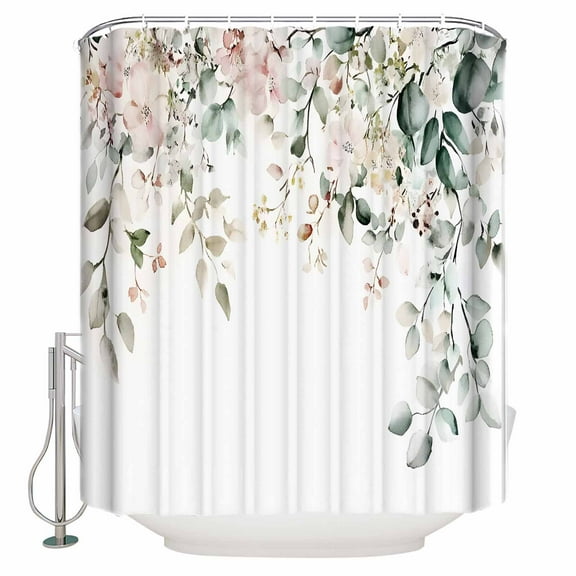 54x78 Inch Shower Curtain Decorative Eucalyptus Floral Bathtub Bath Curtains Fabric Waterproof Bathroom Decor Spring Summer Botanical Small Stall Shower Curtain Set with 12 Hooks