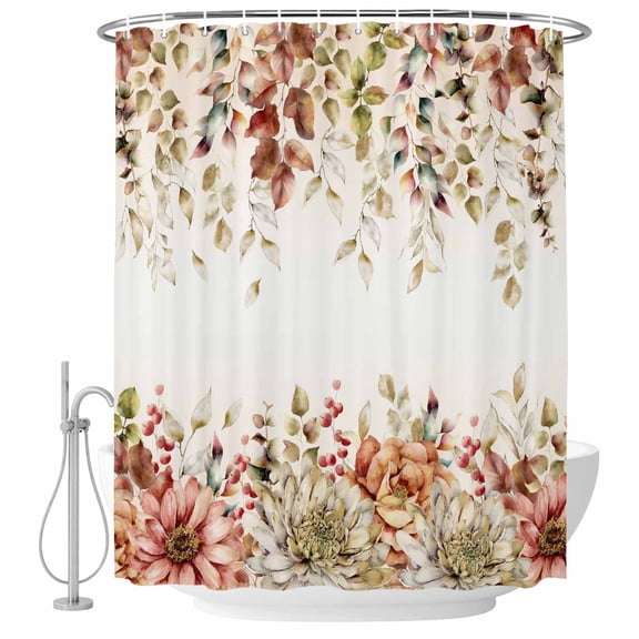 54x78 Inch Shower Curtain Decorative Eucalyptus Leaves Bathtub Bath Curtains Fabric Waterproof Bathroom Decor, Farmhouse Idyllic Flowers Floral Leaaf Small Stall Shower Curtain Set with 12 Hooks