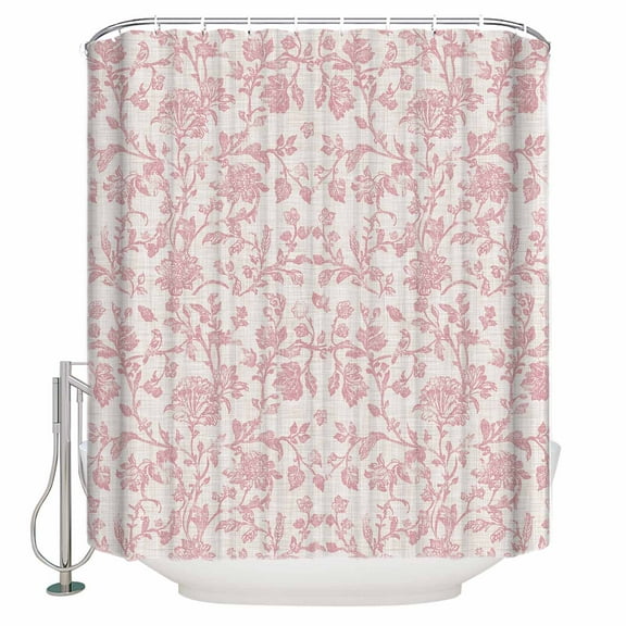54x78 Inch Shower Curtain Decorative Farmhouse Pink Bathtub Bath Curtains Fabric Waterproof Bathroom Decor Vintage Flower Leaf Botanical Plant Small Stall Shower Curtain Set with 12 Hooks