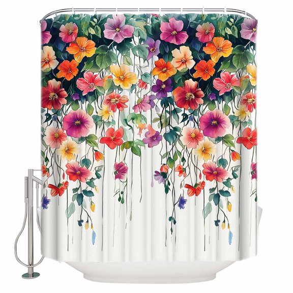 54x78 Inch Shower Curtain Decorative Flower Leaf Bathtub Bath Curtains Fabric Waterproof Bathroom Decor Spring Weeping Blossom Paintings Watercolor Small Stall Shower Curtain Set with 12 Hooks