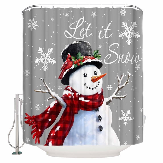 54x78 Inch Shower Curtain Decorative Gray Christmas Bathtub Bath Curtains Fabric Waterproof Bathroom Decor Snowflake Snowman Xmas Birds Berry Small Stall Shower Curtain Set with 12 Hooks