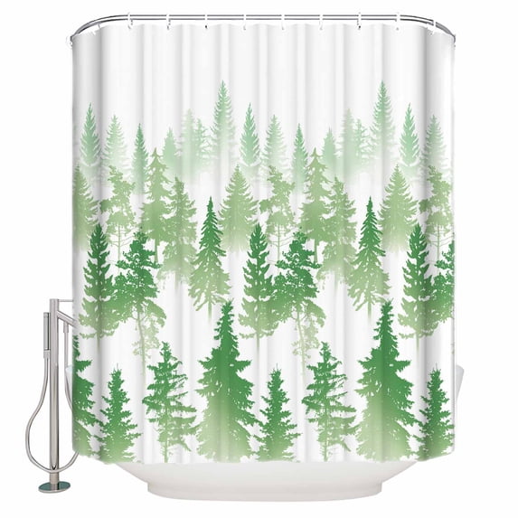 54x78 Inch Shower Curtain Decorative Green Forest Bathtub Bath Curtains Fabric Waterproof Bathroom Decor Contemporary Silhouette Abstract Art Small Stall Shower Curtain Set with 12 Hooks