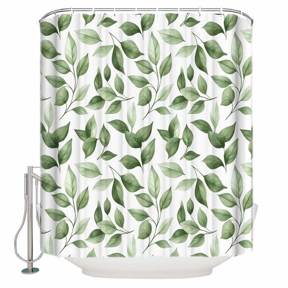 54x78 Inch Shower Curtain Decorative Green Leaf Bathtub Bath Curtains Fabric Waterproof Bathroom Decor Country Plant Botanical Spring Summer Small Stall Shower Curtain Set with 12 Hooks