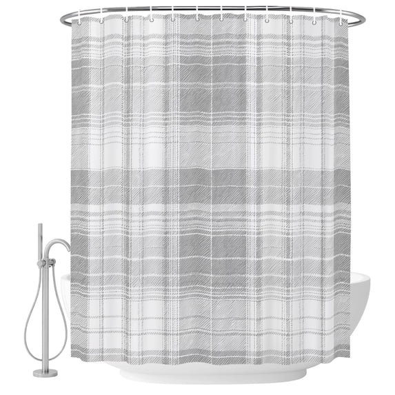 54x78 Inch Shower Curtain Decorative Grey Buffalo Plaid Bathtub Bath Curtains Fabric Waterproof Bathroom Decor, Farmhouse Modern Checkered Small Stall Shower Curtain Set with 12 Hooks