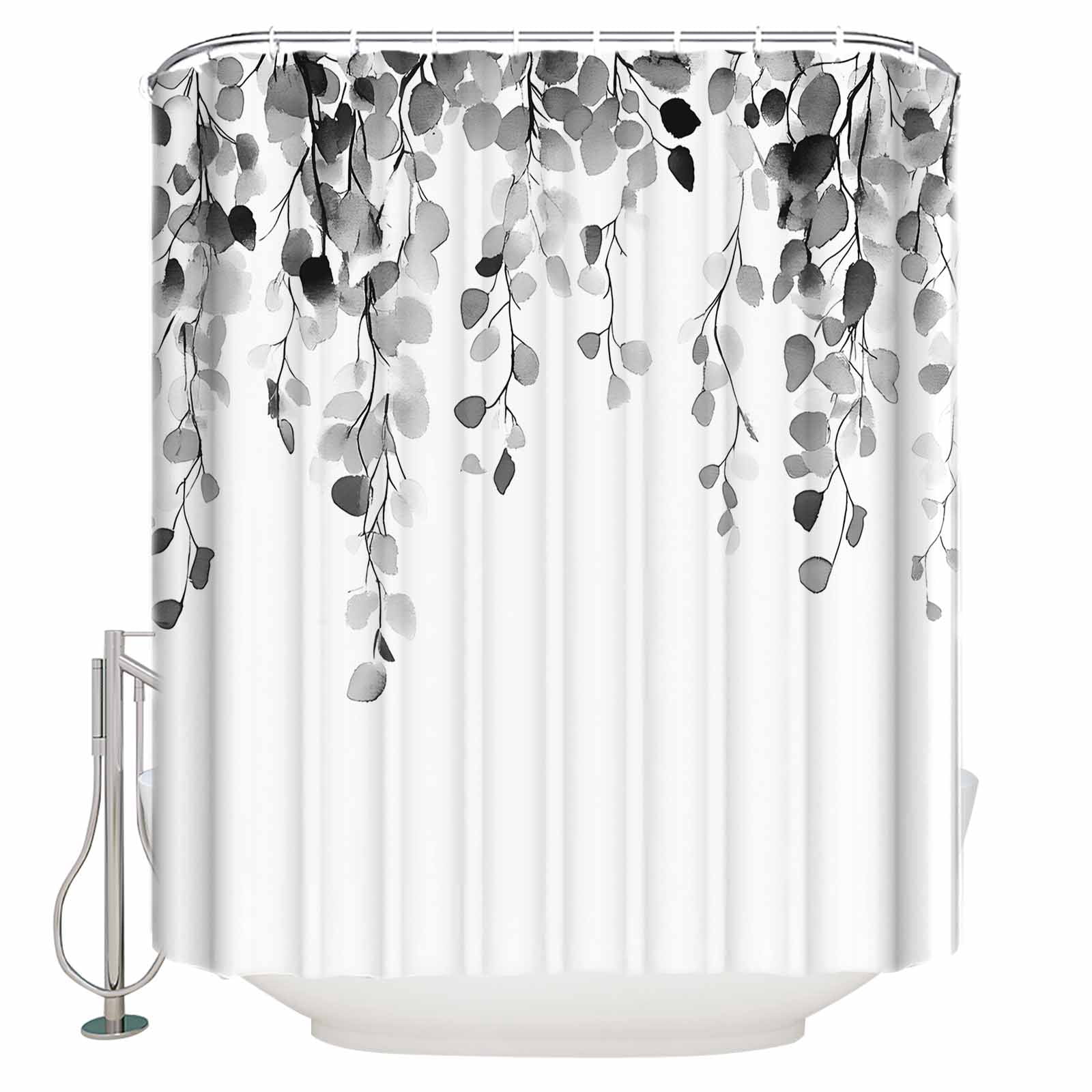 54x78 Inch Shower Curtain Decorative Grey Eucalyptus Leaves Bathtub Bath Curtains Fabric Waterproof Bathroom Decor Summer Botanical Farmhouse Small Stall Shower Curtain Set with 12 Hooks