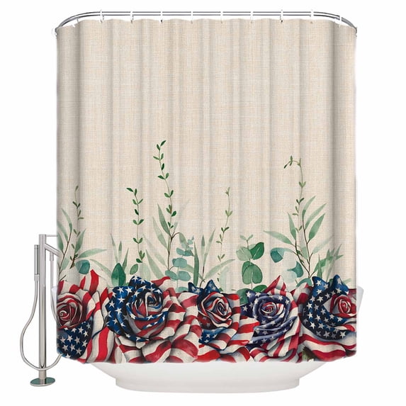 54x78 Inch Shower Curtain Decorative Independence Day Bathtub Bath Curtains Fabric Waterproof Bathroom Decor Eucalyptus Leaves American Flag Flowers Small Stall Shower Curtain Set with 12 Hooks
