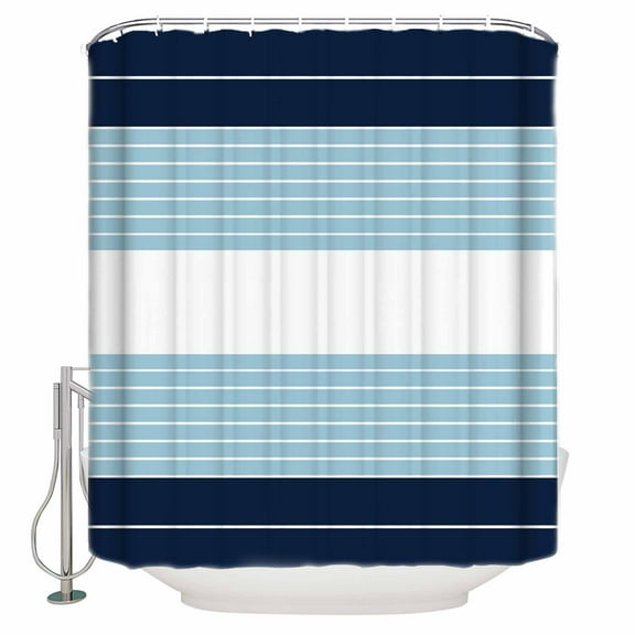 54x78 Inch Shower Curtain Decorative Navy Blue Aqua Stripe Bathtub Bath Curtains Fabric Waterproof Bathroom Decor Modern Art Horizontal Striped Small Stall Shower Curtain Set with 12 Hooks