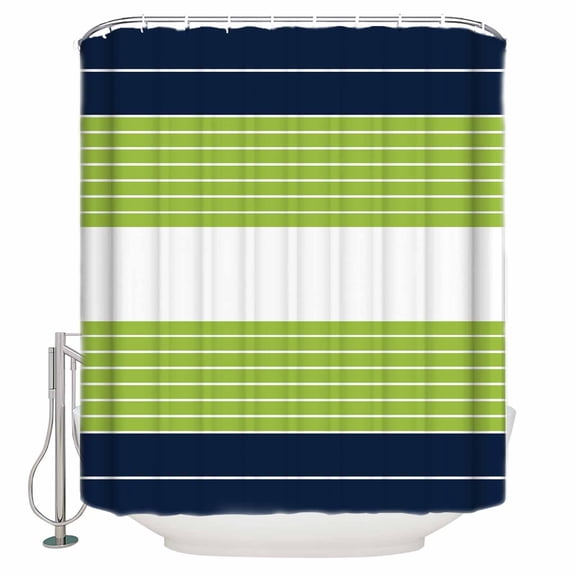 54x78 Inch Shower Curtain Decorative Navy Blue Green Stripe Bathtub Bath Curtains Fabric Waterproof Bathroom Decor Modern Art Horizontal Striped Small Stall Shower Curtain Set with 12 Hooks