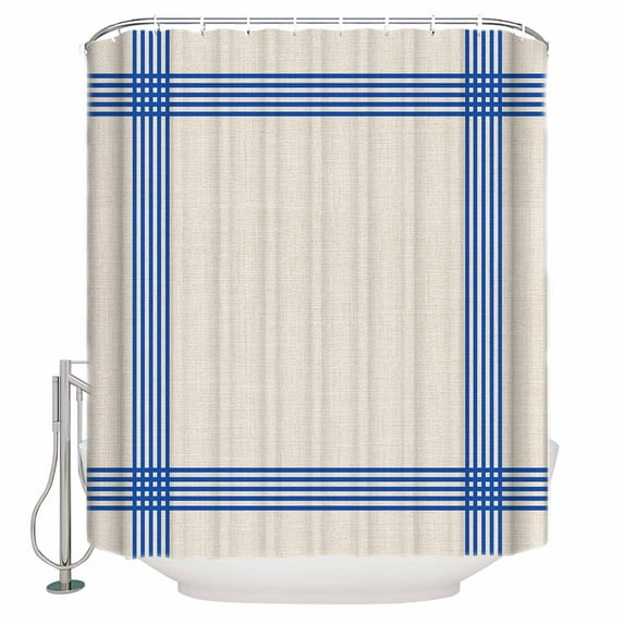 54x78 Inch Shower Curtain Decorative Navy Blue Stripes Bathtub Bath Curtains Fabric Waterproof Bathroom Decor Beige Country Modern Simple Striped Small Stall Shower Curtain Set with 12 Hooks