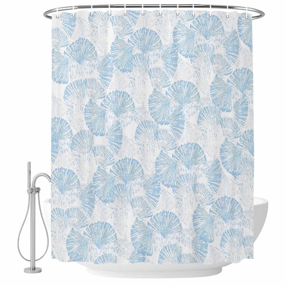 54x78 Inch Shower Curtain Decorative Ocean Shell Bathtub Bath Curtains Fabric Waterproof Bathroom Decor, Summer Coastal Seashells Texture Light Blue Small Stall Shower Curtain Set with 12 Hooks