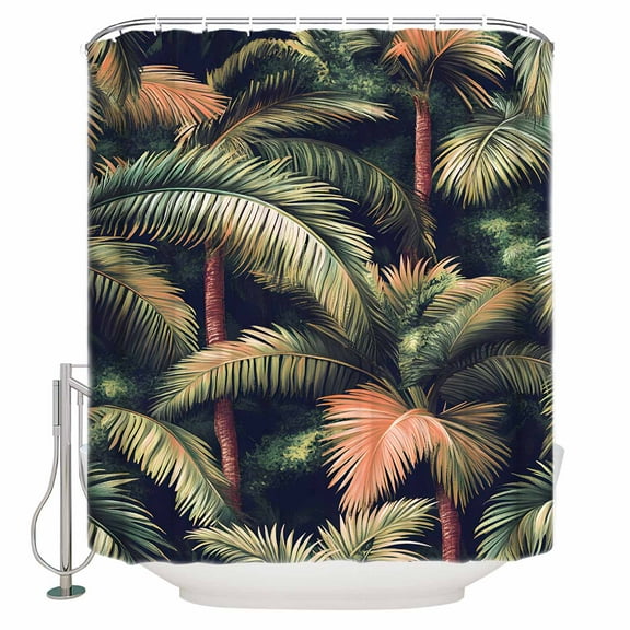 54x78 Inch Shower Curtain Decorative Palm Forest Bathtub Bath Curtains Fabric Waterproof Bathroom Decor Country Summer Tropical Plants Forest Small Stall Shower Curtain Set with 12 Hooks