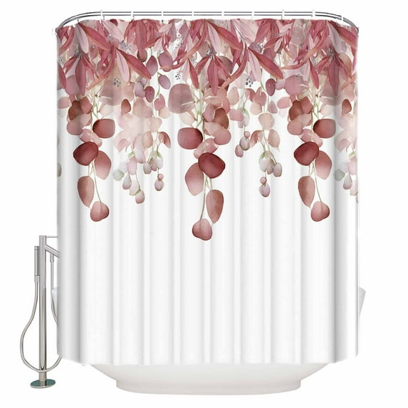 54x78 Inch Shower Curtain Decorative Red Brown Botanical Bathtub Bath Curtains Fabric Waterproof Bathroom Decor Watercolor Spring Eucalyptus Leaves Small Stall Shower Curtain Set with 12 Hooks