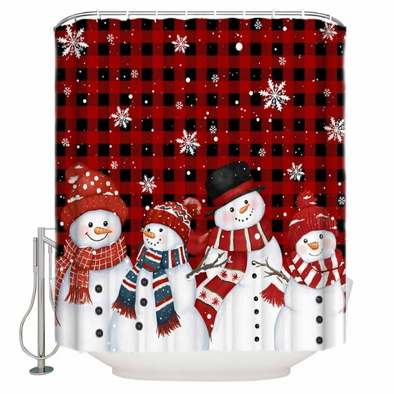 54x78 Inch Shower Curtain Decorative Red Plaid Christmas Snowman Bathtub Bath Curtains Fabric Waterproof Bathroom Decor Snowflake Winter Small Stall Shower Curtain Set with 12 Hooks