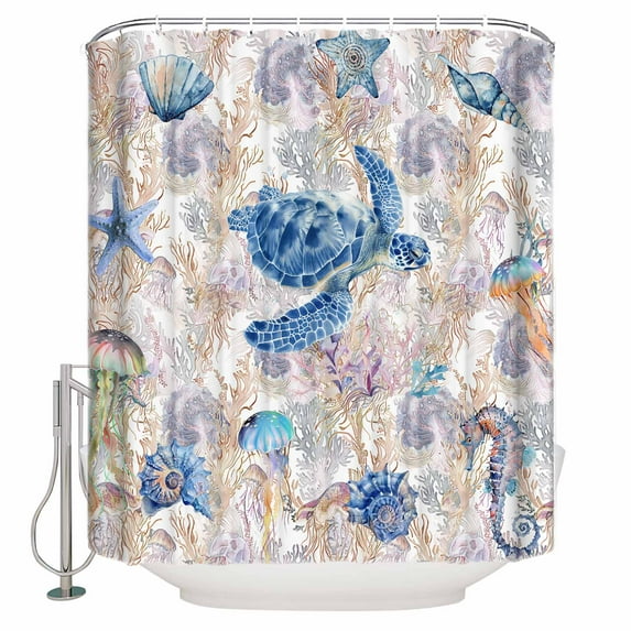 54x78 Inch Shower Curtain Decorative Sea Turtle Bathtub Bath Curtains Fabric Waterproof Bathroom Decor Summer Coastal Nautical Coral Seahorse Small Stall Shower Curtain Set with 12 Hooks