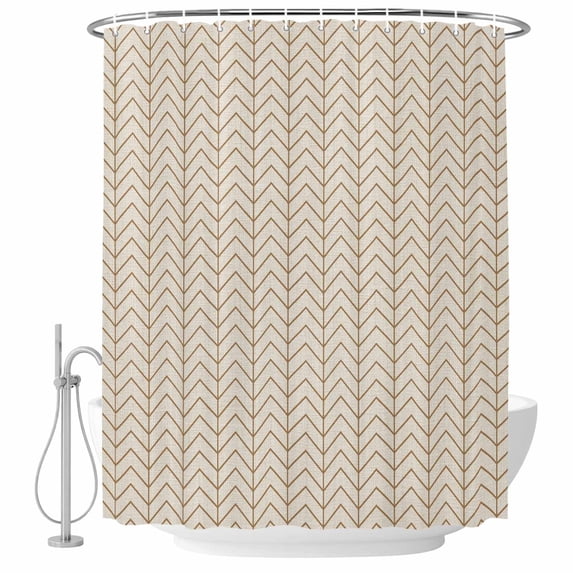54x78 Inch Shower Curtain Decorative Simple Line Linen Texture Bathtub Bath Curtains Fabric Waterproof Bathroom Decor, Beige Modern Art Geometric Small Stall Shower Curtain Set with 12 Hooks