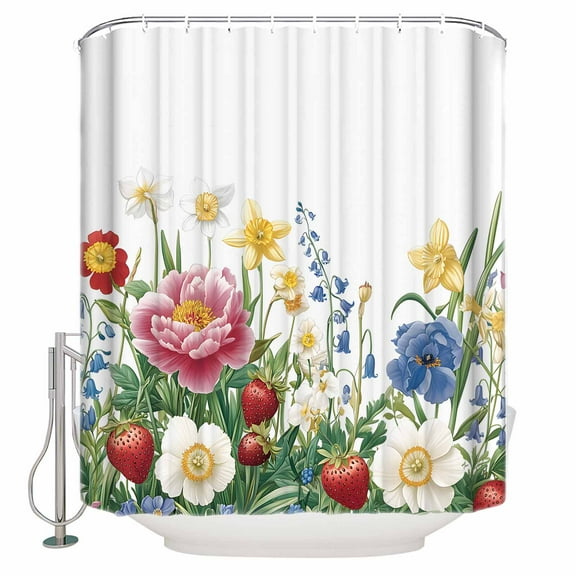 54x78 Inch Shower Curtain Decorative Spring Flower Botanical Bathtub Bath Curtains Fabric Waterproof Bathroom Decor Watercolor Floral Summer Small Stall Shower Curtain Set with 12 Hooks