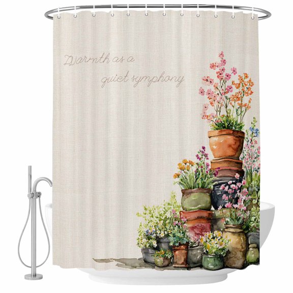 54x78 Inch Shower Curtain Decorative Spring Flowers Bathtub Bath Curtains Fabric Waterproof Bathroom Decor, Botanical Blossom Floral Pot Plants Small Stall Shower Curtain Set with 12 Hooks