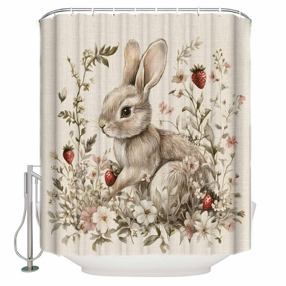 54x78 Inch Shower Curtain Decorative Spring Rabbit Bathtub Bath Curtains Fabric Waterproof Bathroom Decor Retro Easter Bunny Floral Strawberry Herbs Small Stall Shower Curtain Set with 12 Hooks