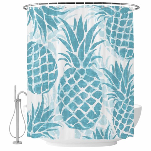 54x78 Inch Shower Curtain Decorative Teal Blue Pineapple Bathtub Bath Curtains Fabric Waterproof Bathroom Decor, Summer Botanical Tropical Fruits Small Stall Shower Curtain Set with 12 Hooks