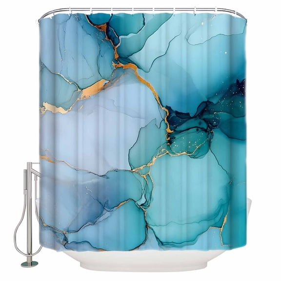 54x78 Inch Shower Curtain Decorative Turquoise Gold Marble Bathtub Bath Curtains Fabric Waterproof Bathroom Decor Modern Teal Blue Marble Geometric Small Stall Shower Curtain Set with 12 Hooks