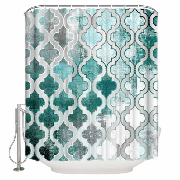 54x78 Inch Shower Curtain Decorative Turquoise Morocco Bathtub Bath Curtains Fabric Waterproof Bathroom Decor Grey Ombre Retro Mottled Painting Art Small Stall Shower Curtain Set with 12 Hooks