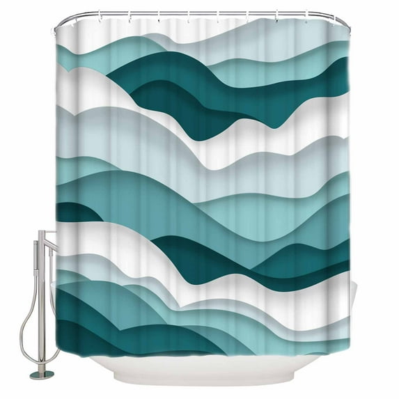 54x78 Inch Shower Curtain Decorative Turquoise Ombre Bathtub Bath Curtains Fabric Waterproof Bathroom Decor Modern Geometric Moire Abstract Art Small Stall Shower Curtain Set with 12 Hooks